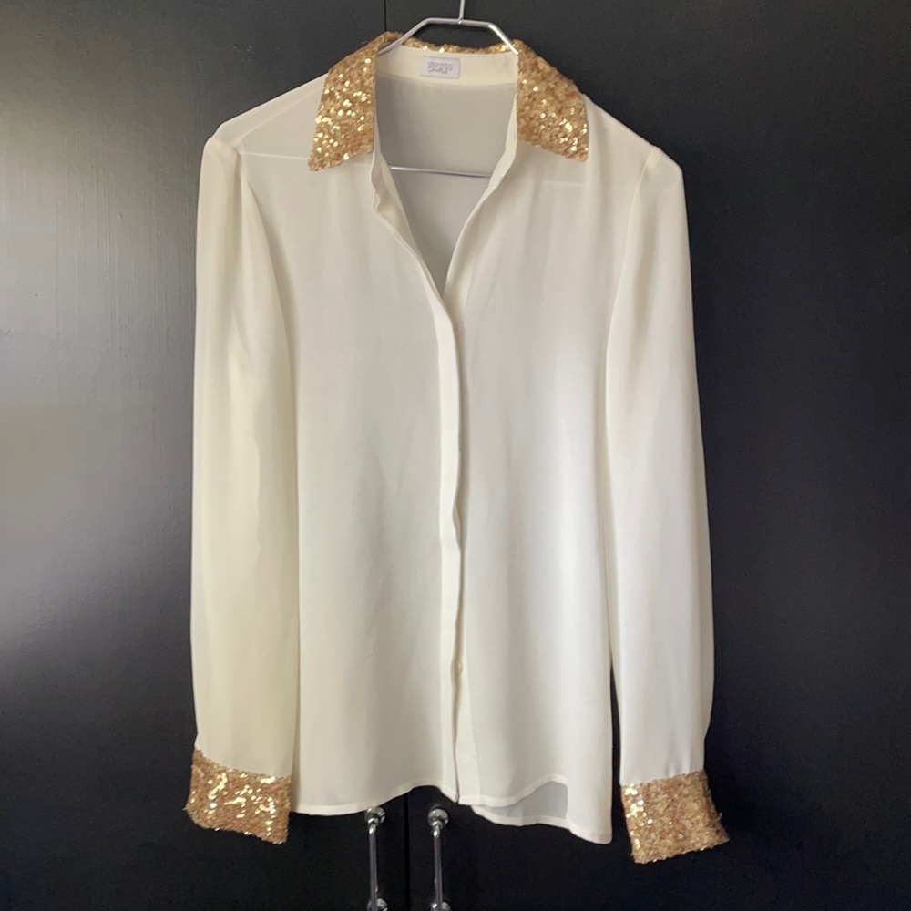 Gold Sequin Sheer Shirt